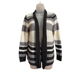 Jason Maxwell Soft striped black gray knitted cardigan open front sweater sz Med
